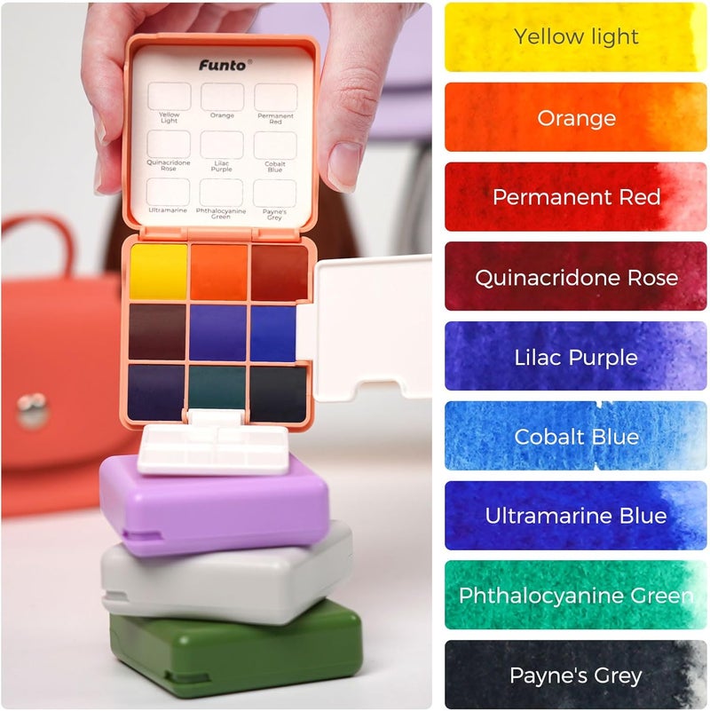 Funto Mini Watercolor Set Travel Kit with 9 Colors, Leather Bag & Watercolor Paper, Portable Drawing & Painting Supplies for Beginners, Art Gift Set - Image 5